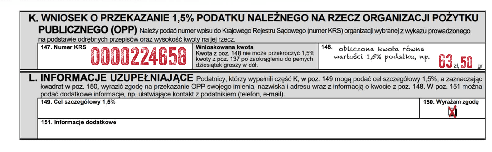 Wniosek o przekazanie 1,5% podatku należnego na rzecz organizacji pożytku publicznego (OPP)